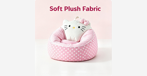 Kids Plush Sofa Chair | Pink Polka Dot Cat Design with Soft Foam Filling & Easy Carry Handle - Model MJ-FF016 | Mingjin Pufe China