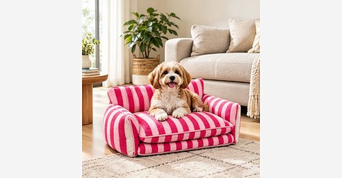 Custom Striped Pet Sofa Bed | OEM & ODM Faux Lamb Wool Dog & Cat Sofa Bed with Removable Cover - Model MJ-PET002 | Mingjin Pufe China