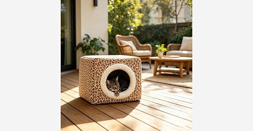 Custom Cat Cave Bed | OEM & ODM Leopard Print Plush Cat Bed with Removable Cushion - Model MJ-PET007 | Mingjin Pufe China