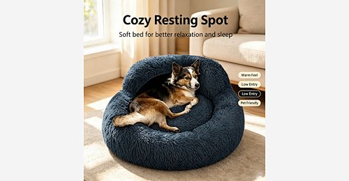Round Pet Bed | Soft Plush Calming Pet Bed with Low Entry & Cozy Interior - Model MJ-PET013 | Mingjin Pufe China